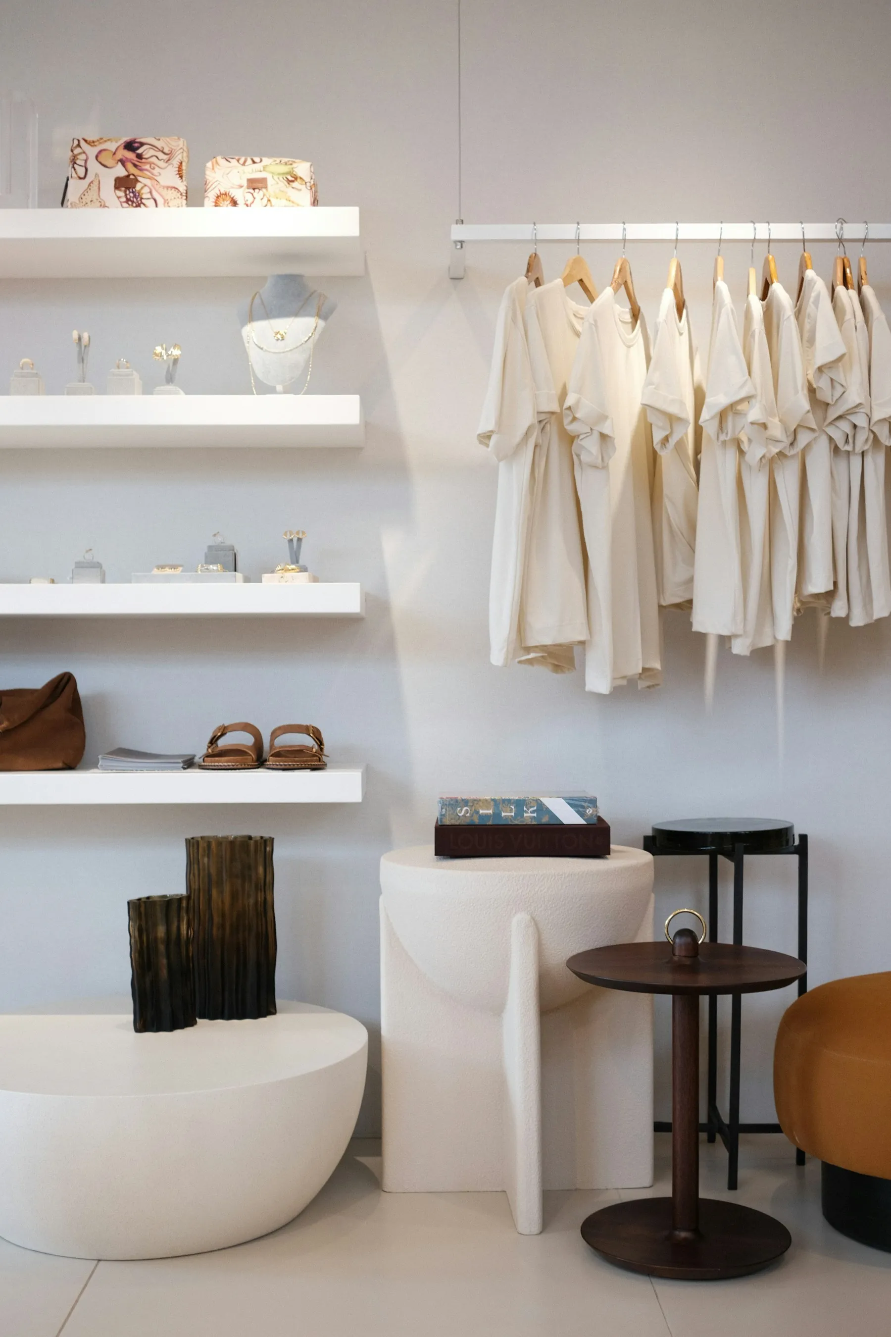 Mobiliario y estanterías de una tienda de moda y complementos
