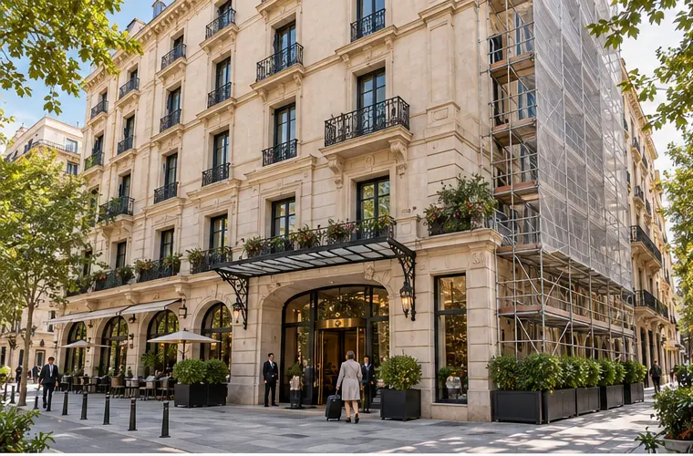 Hotel urbano en proceso de rehabilitación energética parcial mientras mantiene su actividad