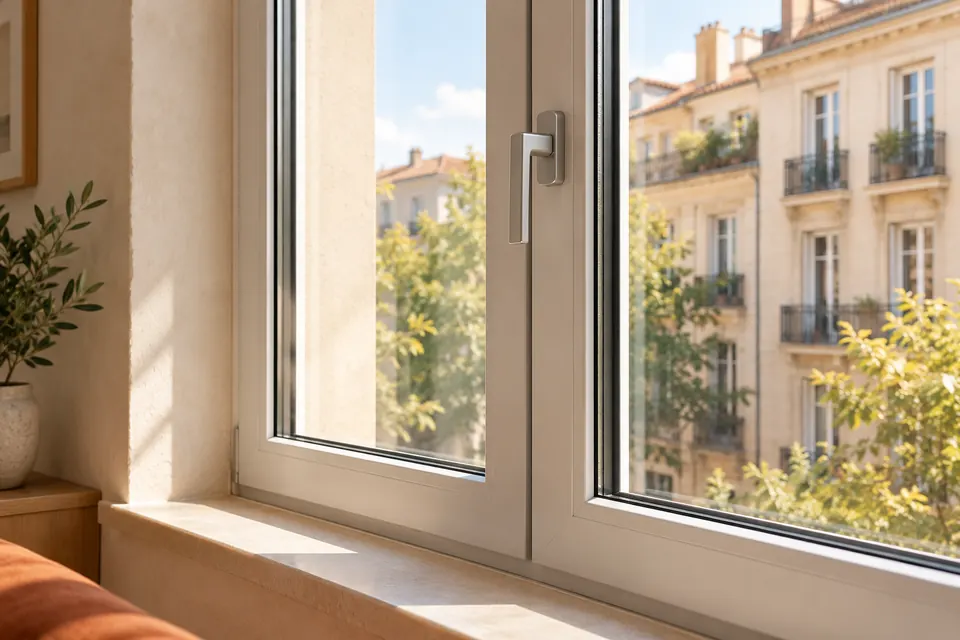 Detalle del marco y el acristalamiento de una ventana moderna en una vivienda